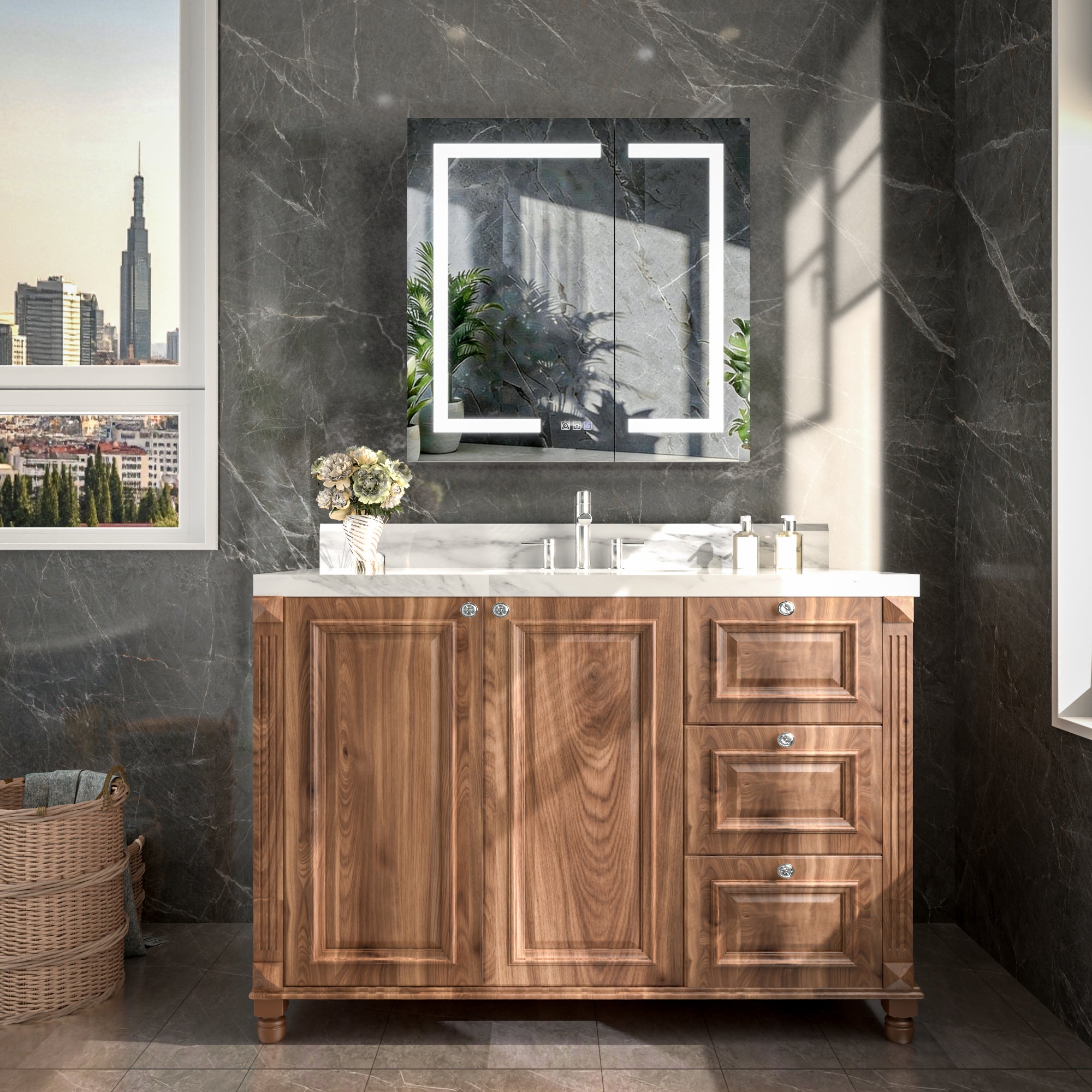 30x30 LED Medicine Mirror Cabinet with Mirror