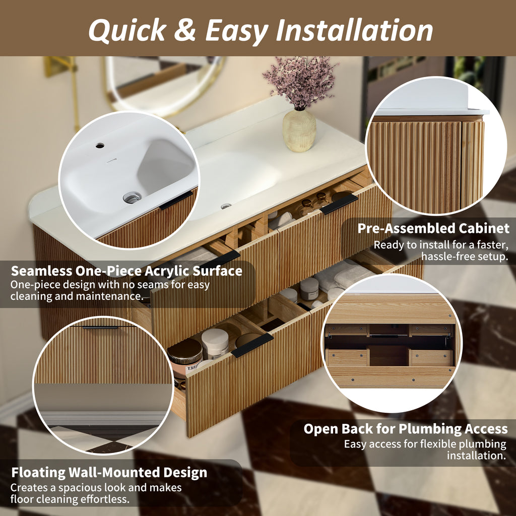 48-Inch Oak Floating Bathroom Vanity with Sink