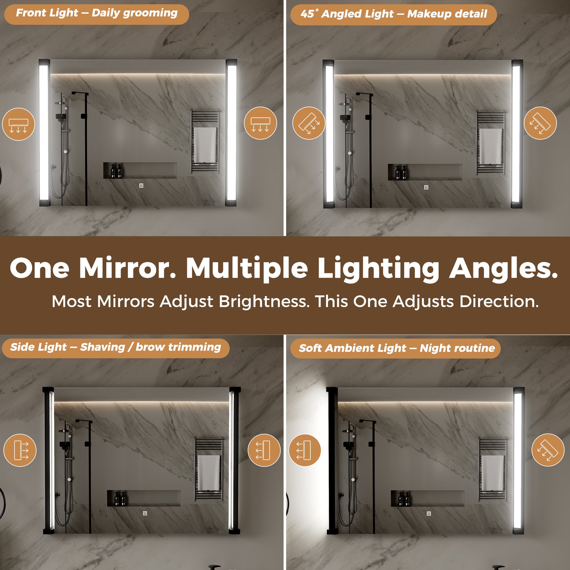 32"Wx24"H LED Vanity Mirror, 270° Rotatable LED Arms