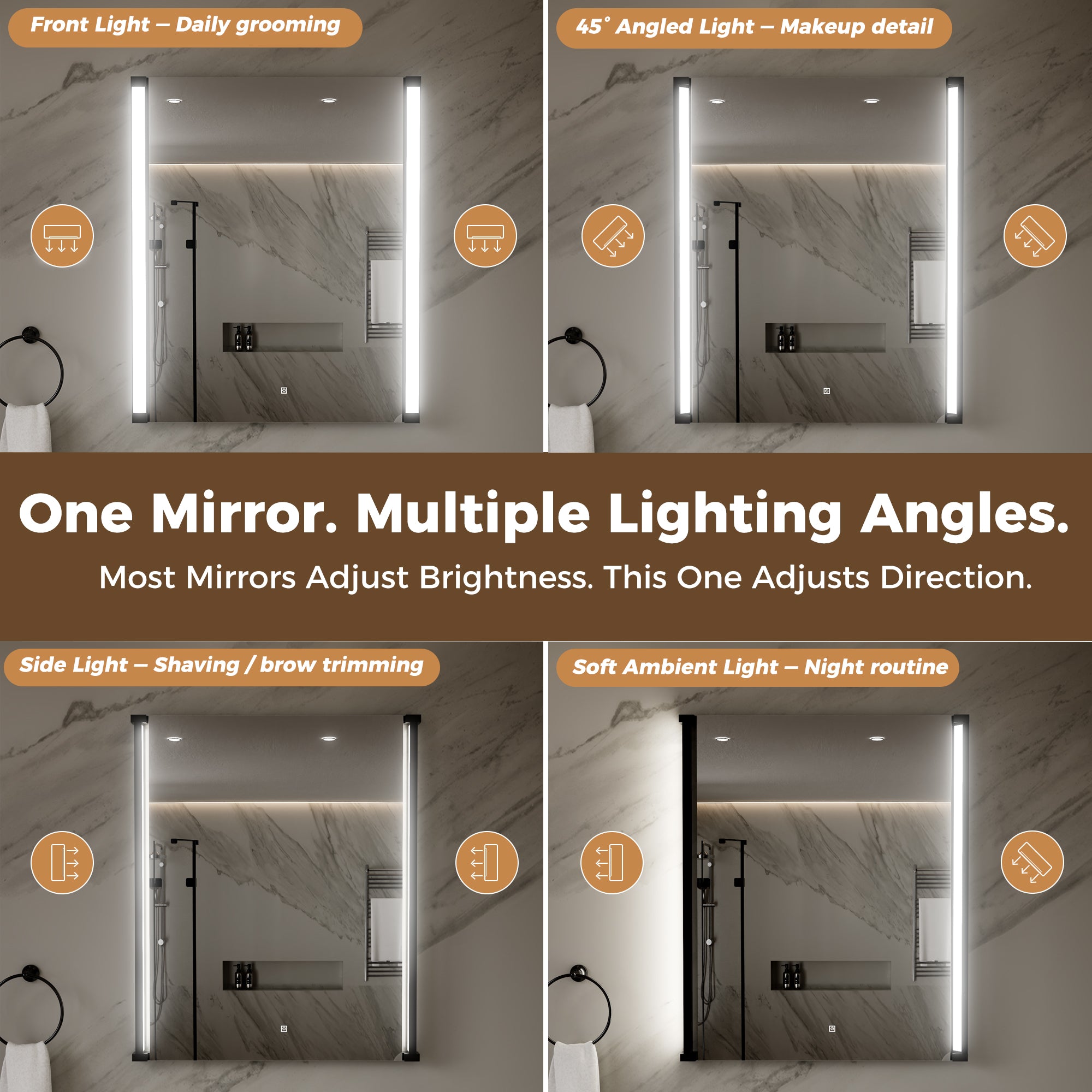 24"Wx32"H LED Vanity Mirror, 270° Rotatable LED Arms