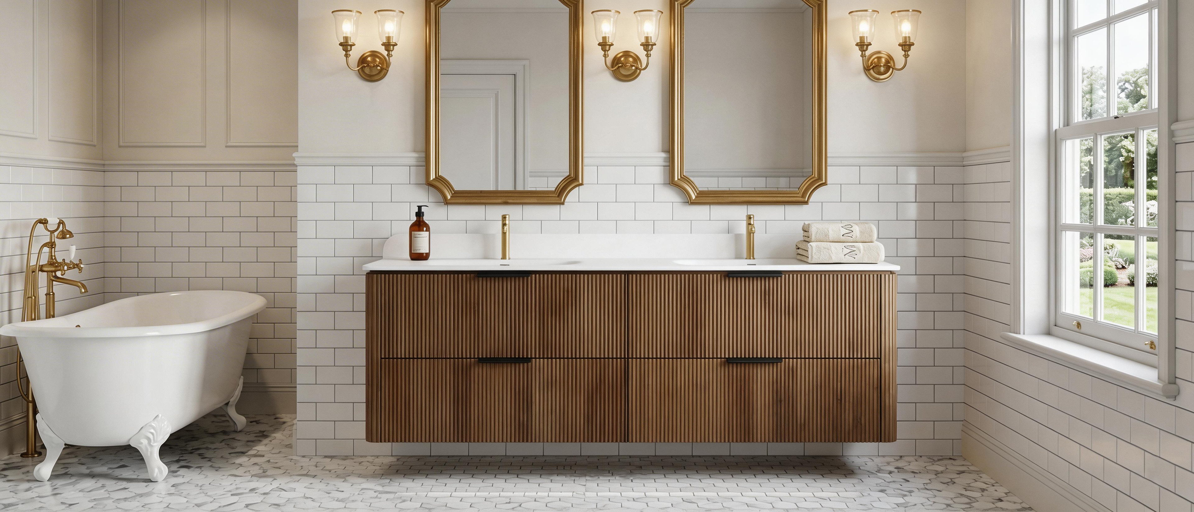 60-Inch Oak Floating Bathroom Vanity with Sink