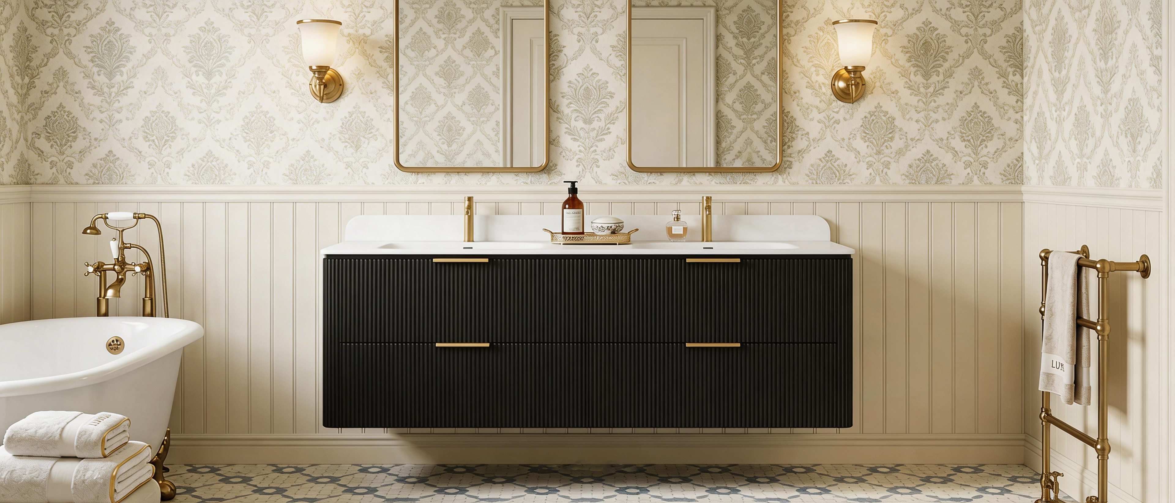 60-Inch Black Floating Bathroom Vanity with Sink