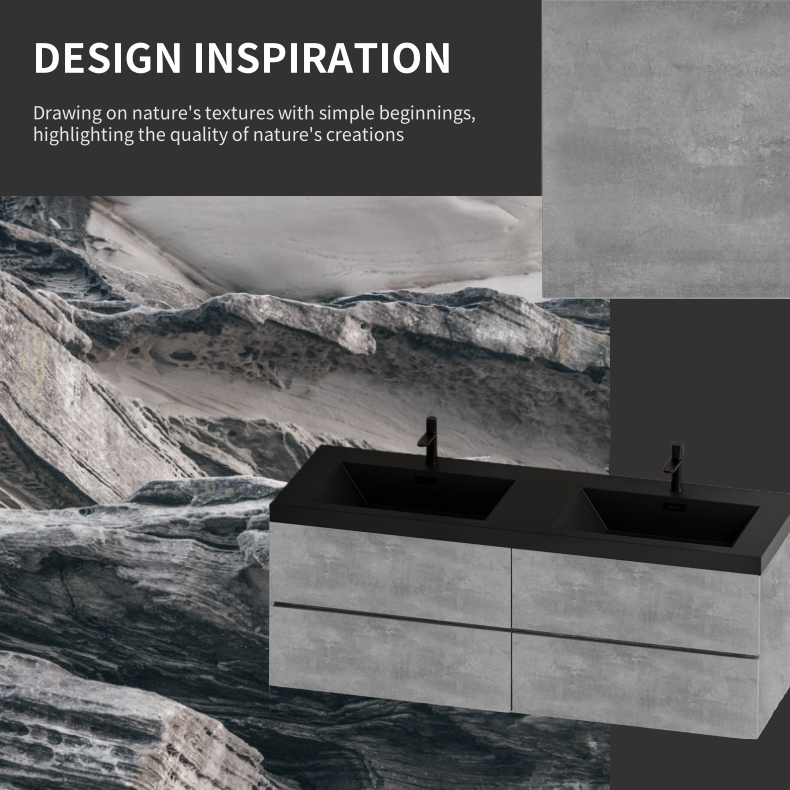 60 Inch Cement Grey Floating Vanity with Double Sinks
