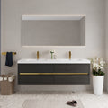 72 Inch Black Espresso Wood Floating Vanity with Double Sinks