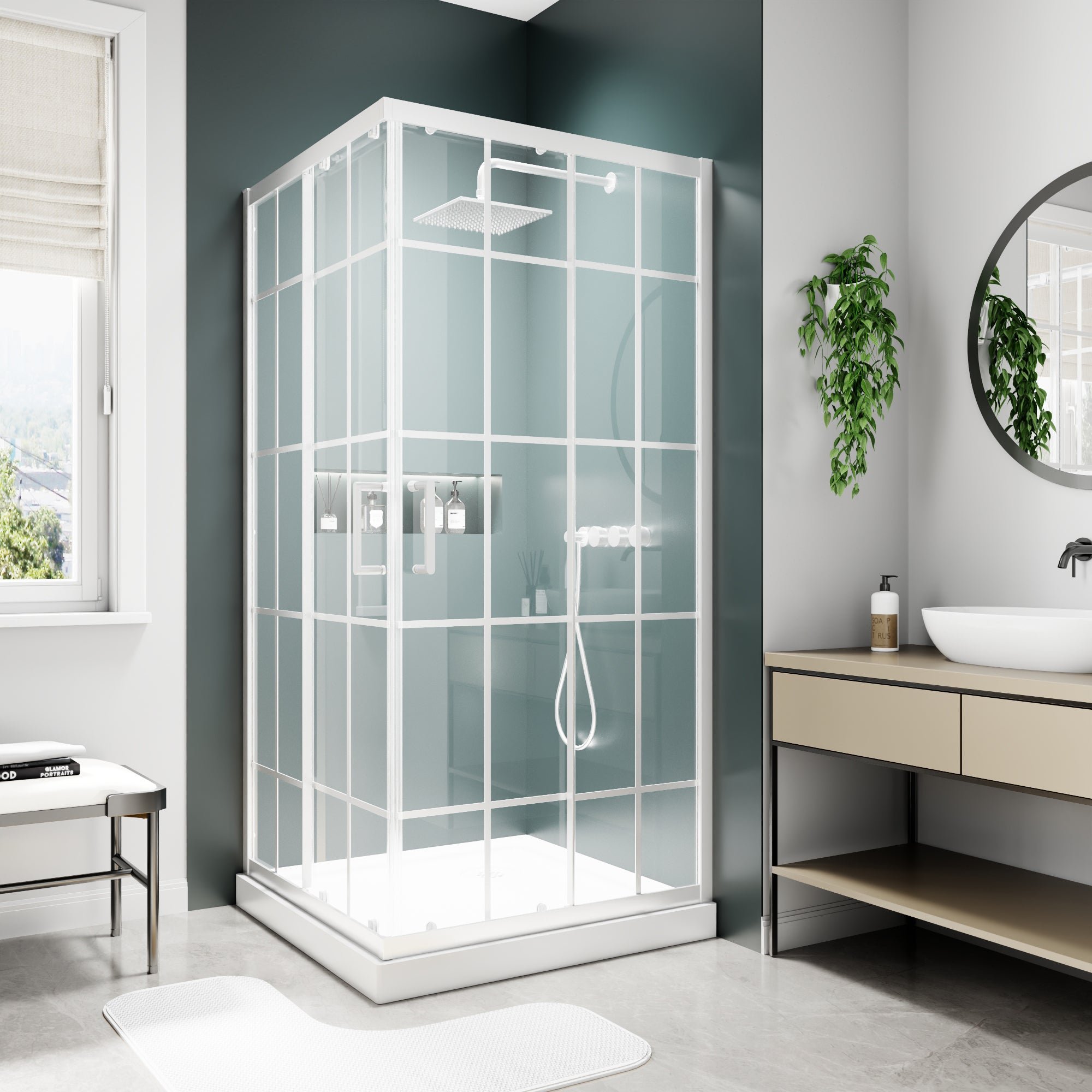 36"W x 36"D x 71"H Coner Shower Enclosure with Frame