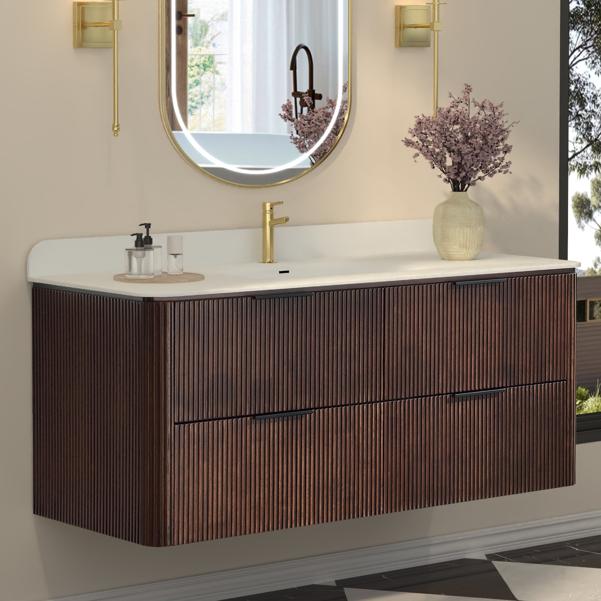 48-Inch Walnut Floating Bathroom Vanity with Sink