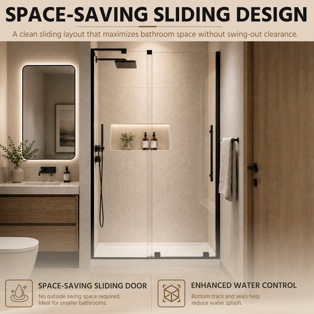 48" Frameless Sliding Shower Door Open-Top Design