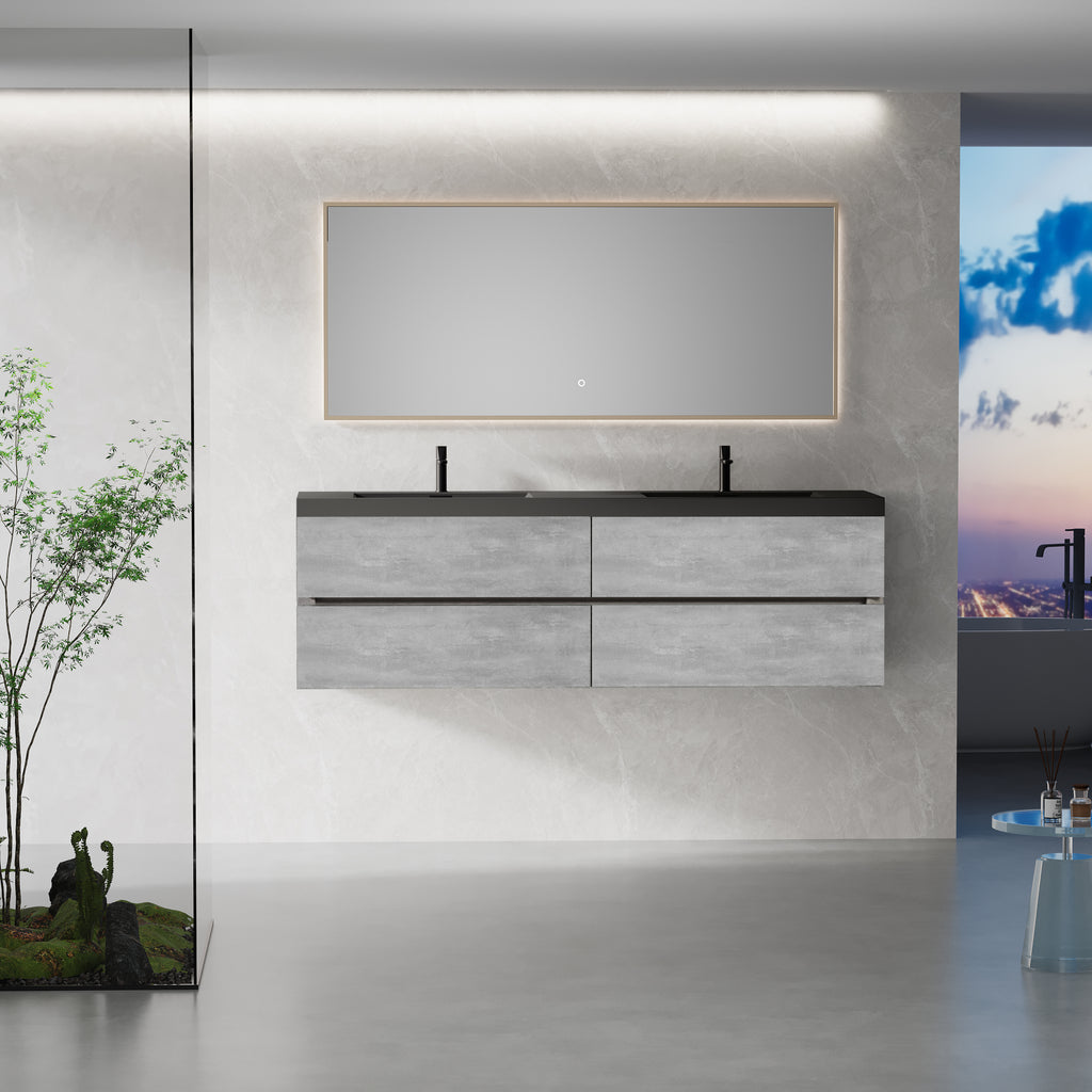 72-Inch Floating Vanity Bathroom 2 Sinks Cabinet Wall Mount