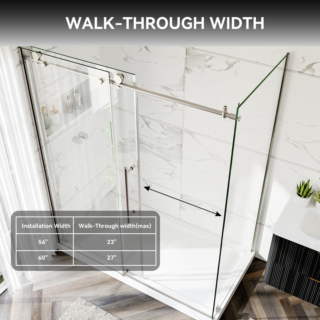 56-60"W x 34"D x 72"H Nickel Frameless Shower Enclosure