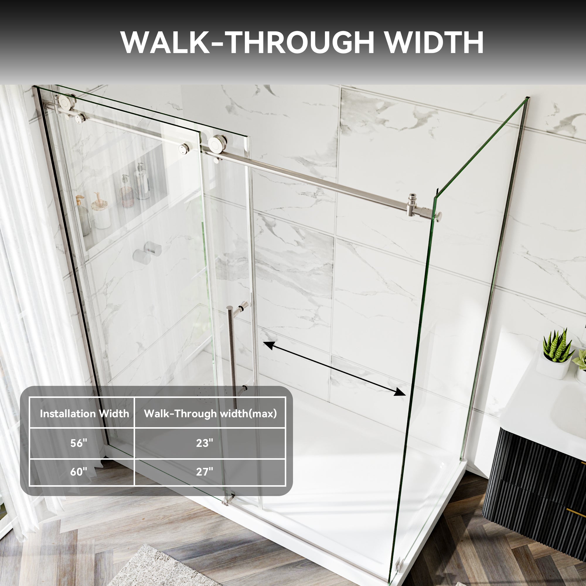 56-60"W x 34"D x 72"H Nickel Frameless Shower Enclosure