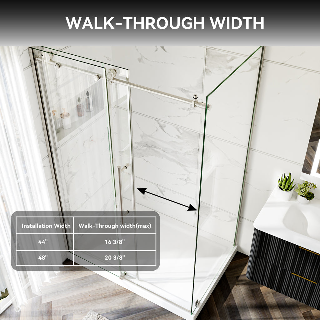 44-48"W x 32"D x 72"H Nickel Frameless Shower Enclosure
