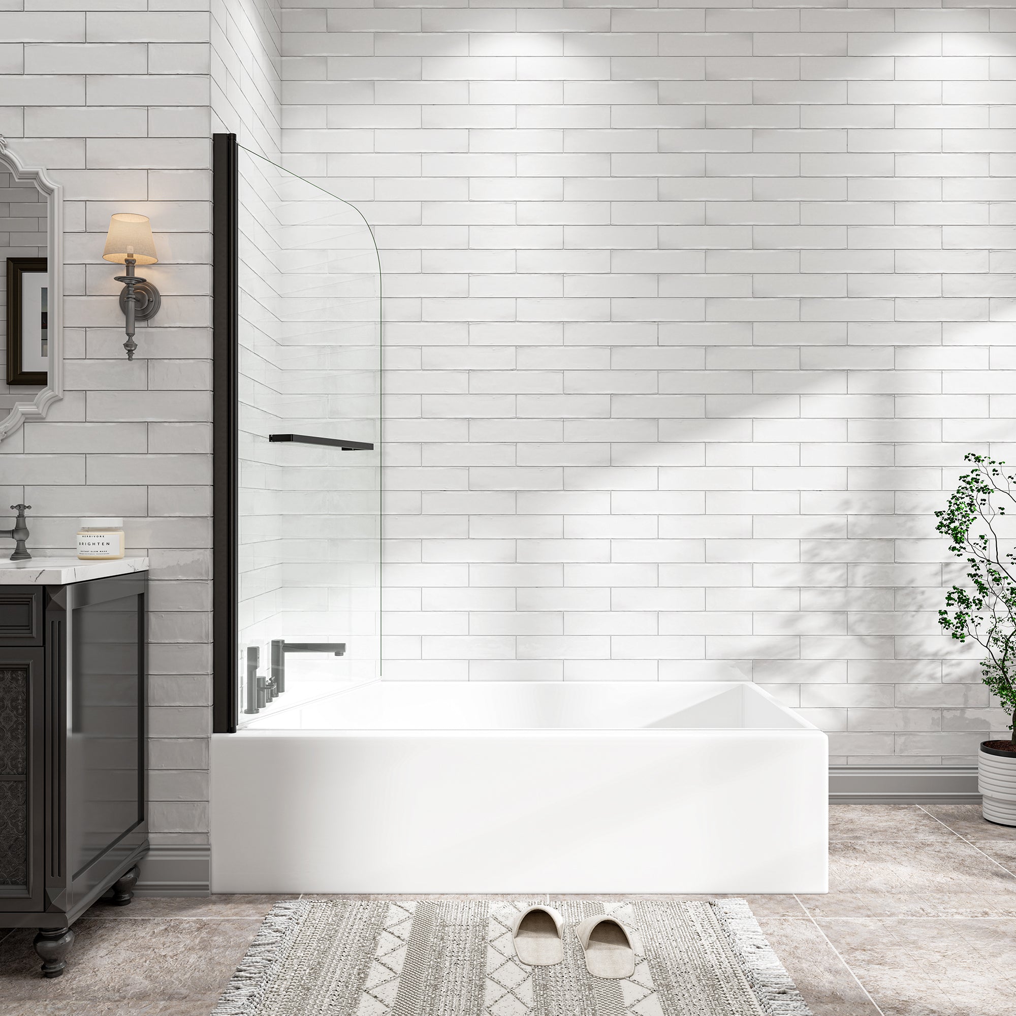 31-32" W x 55" H Frameless 180° Pivot Shower Door for Bathtub
