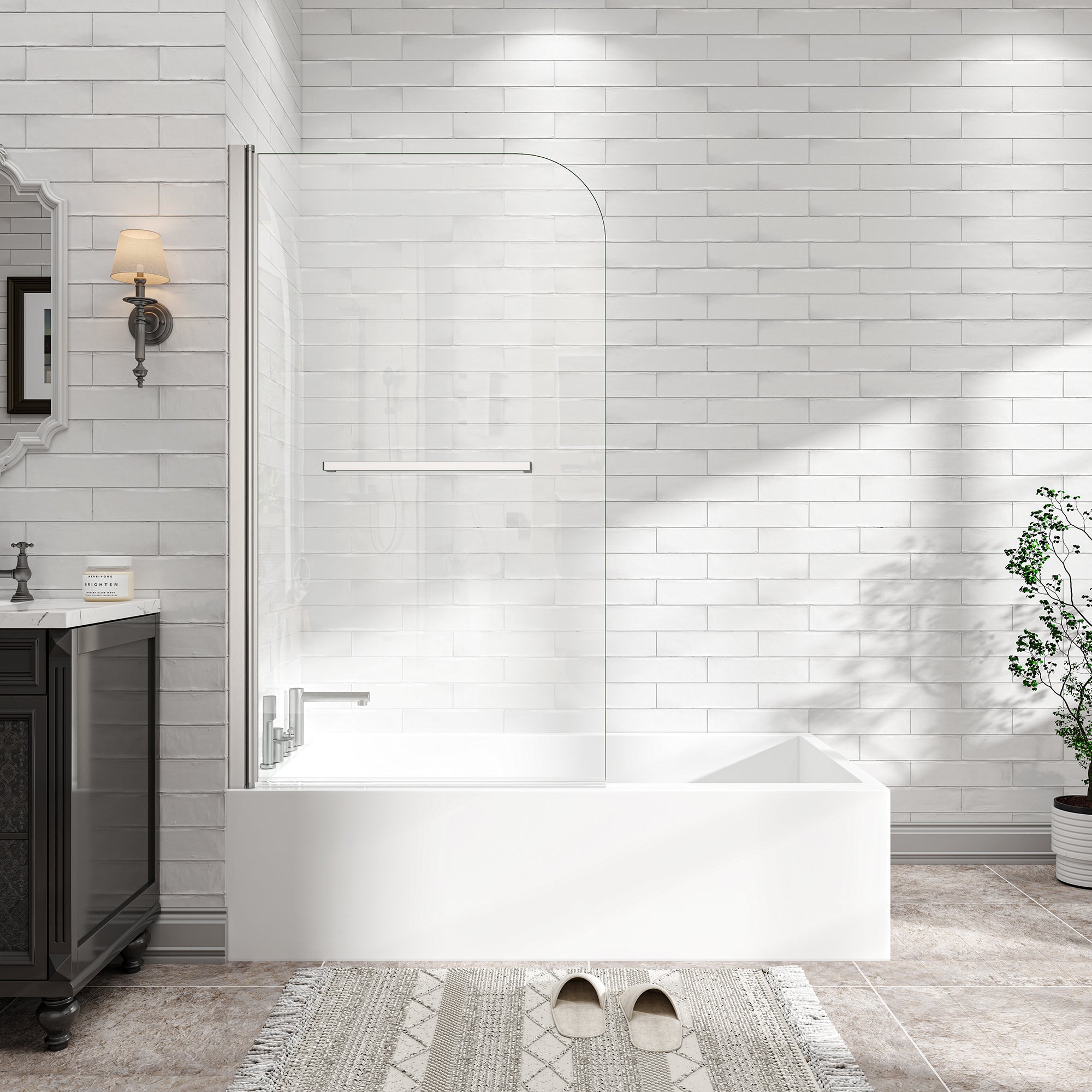 31-32" W x 55" H Frameless 180° Pivot Shower Door for Bathtub
