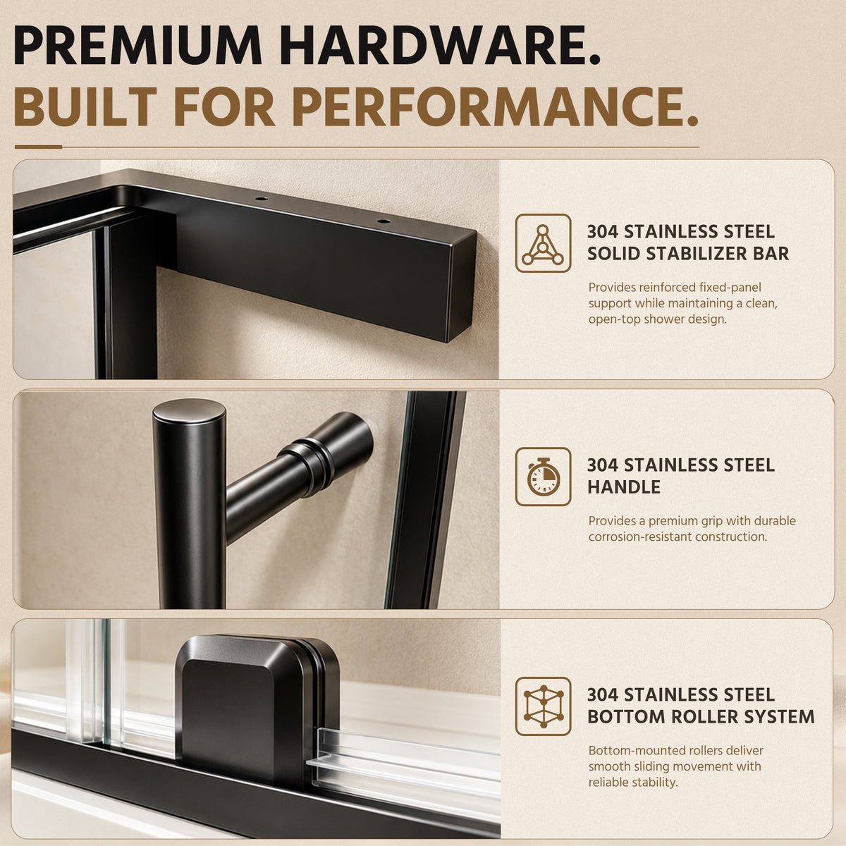48" Frameless Sliding Shower Door Open-Top Design