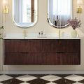 60-Inch Walnut Floating Bathroom Vanity with Double Sinks