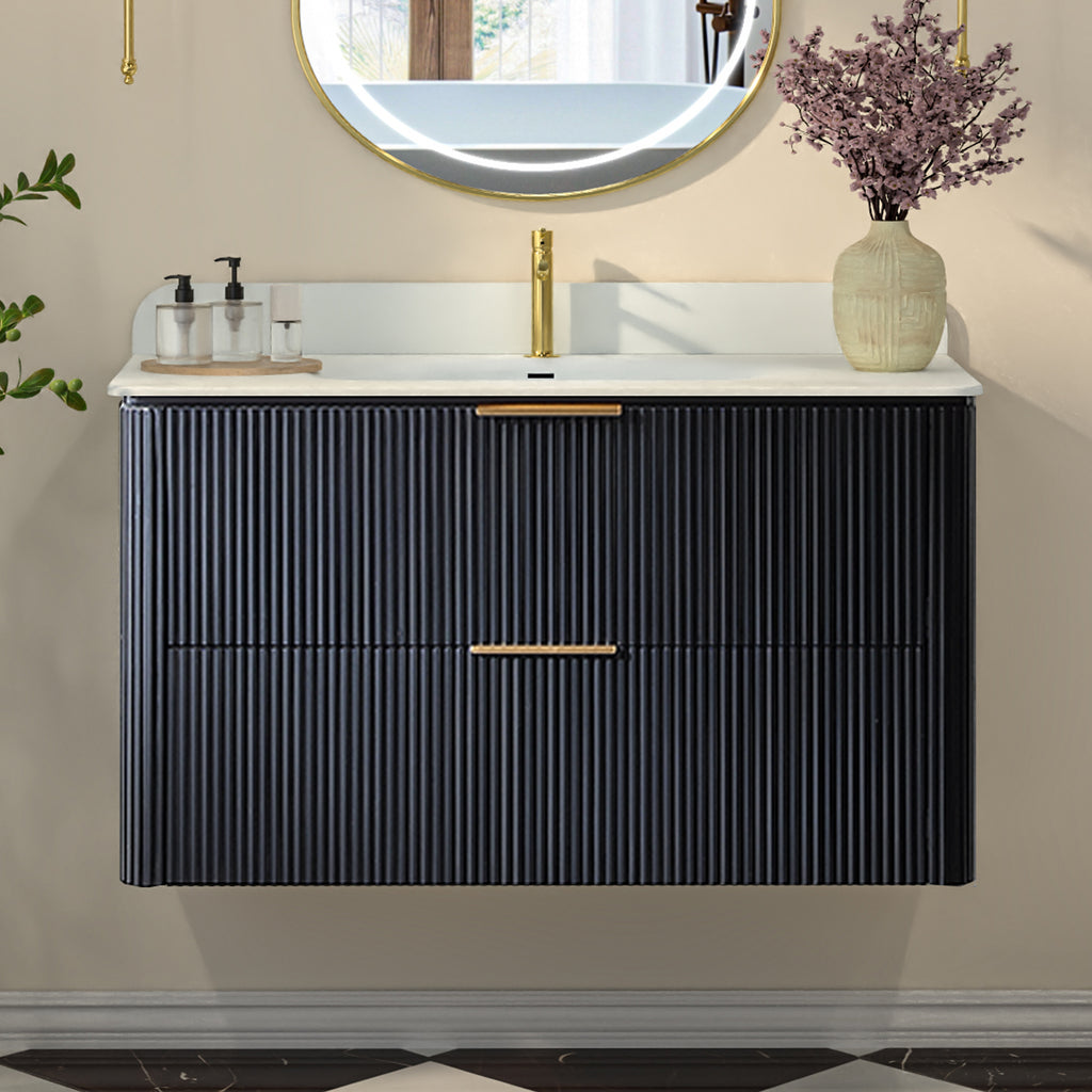 36-Inch Black Floating Bathroom Vanity with Sink
