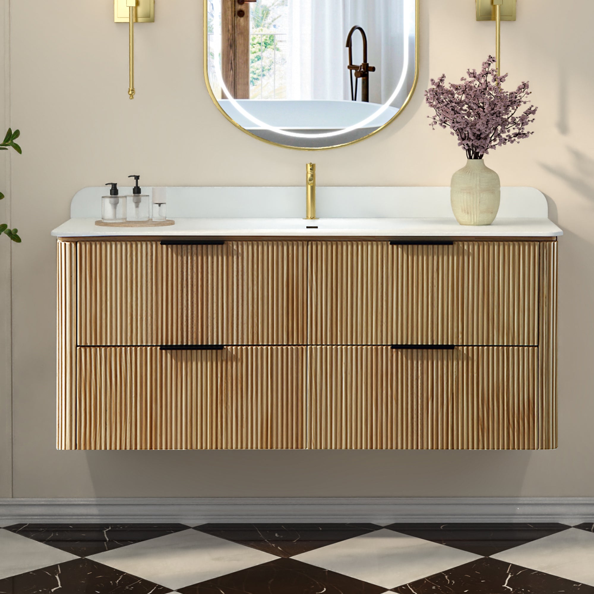 48-Inch Oak Floating Bathroom Vanity with Sink