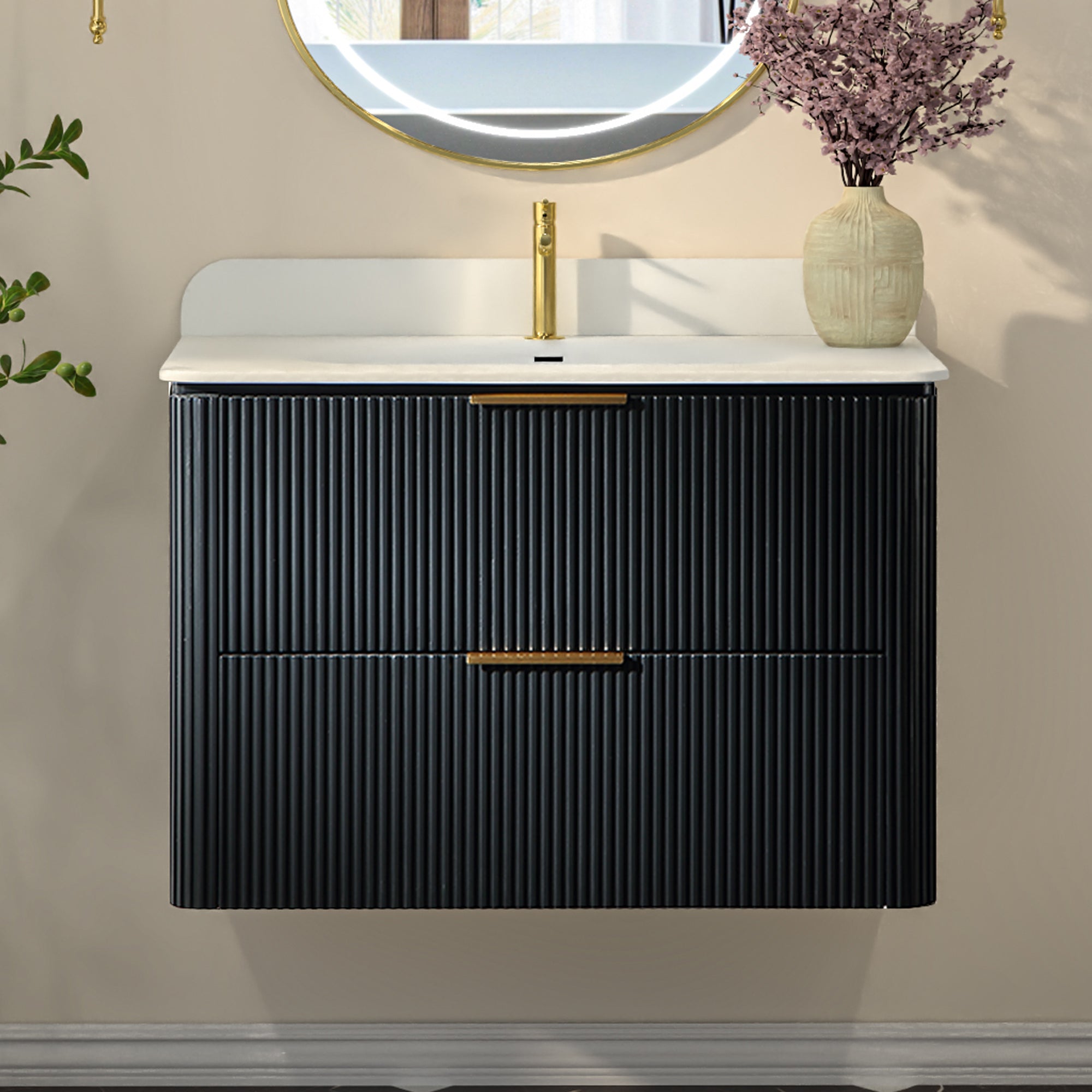 30-Inch Black Floating Bathroom Vanity with Sink