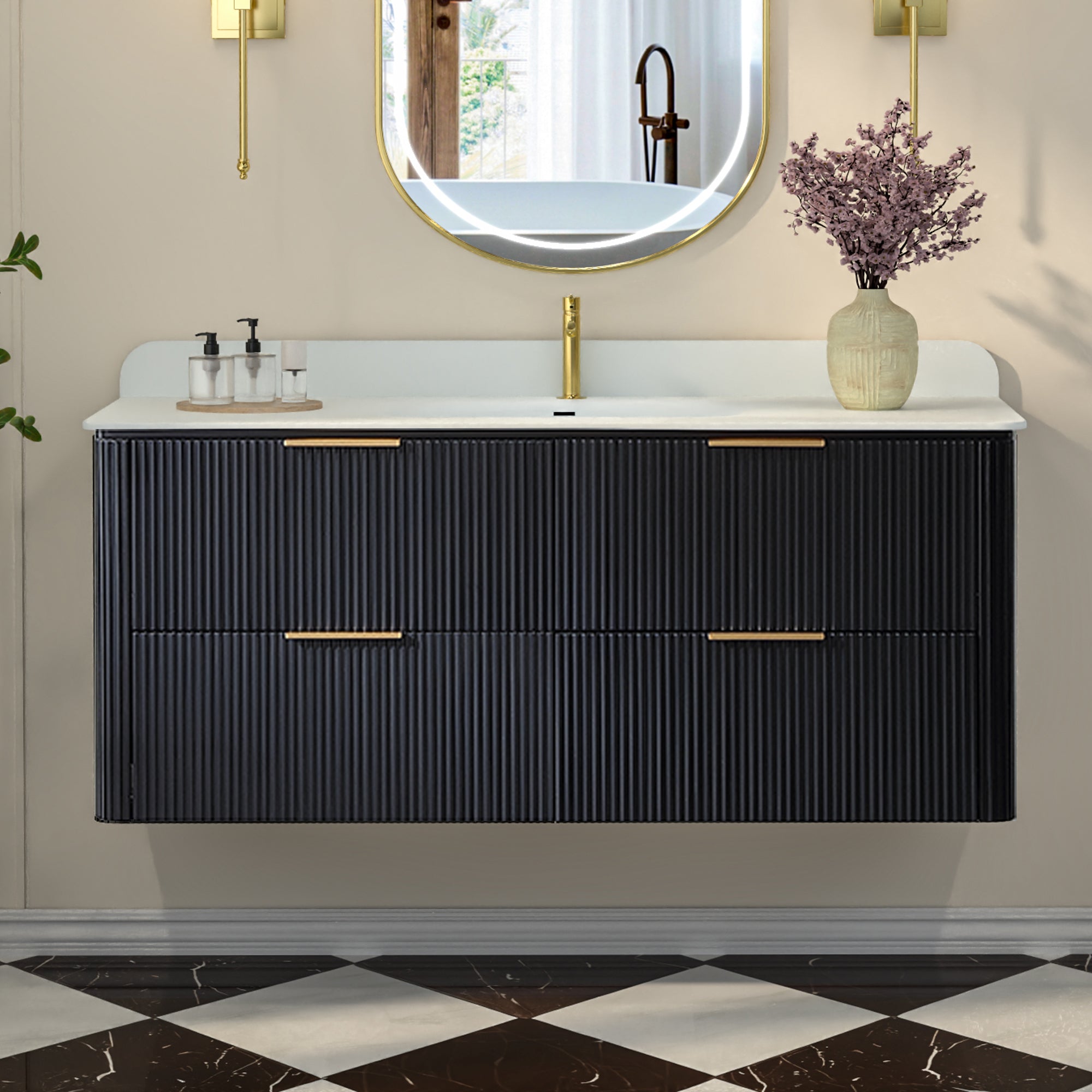 48-Inch Black Floating Bathroom Vanity with Sink