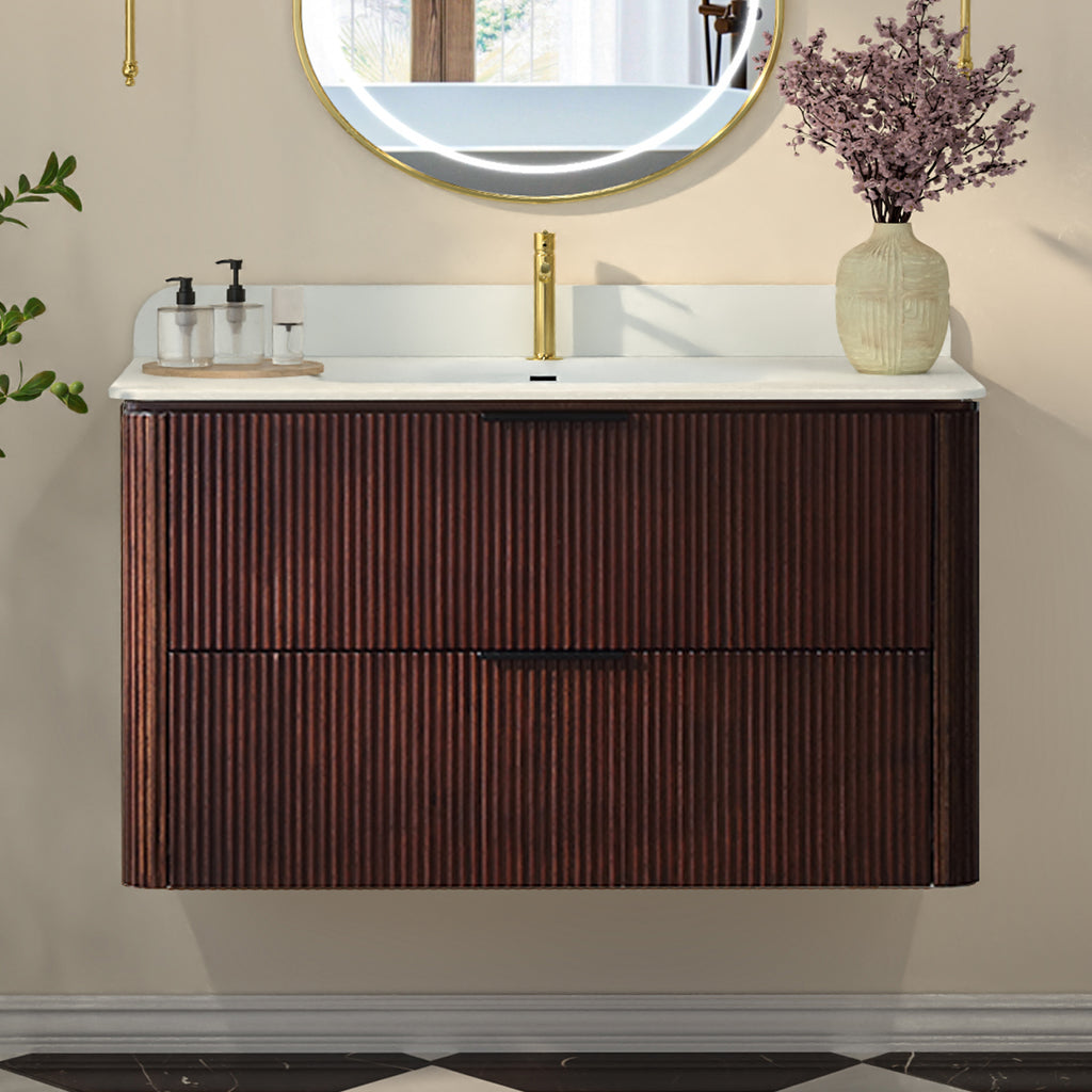 36-Inch Walnut Floating Bathroom Vanity with Sink