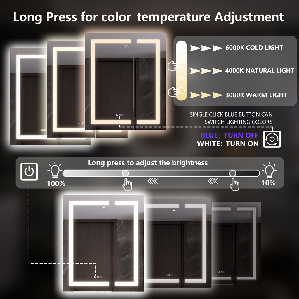 30x36 Lighted Medicine Cabinet with Mirror