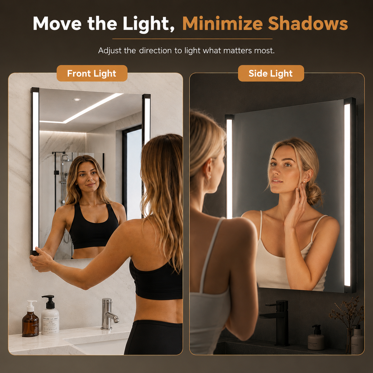 32"Wx24"H LED Vanity Mirror, 270° Rotatable LED Arms