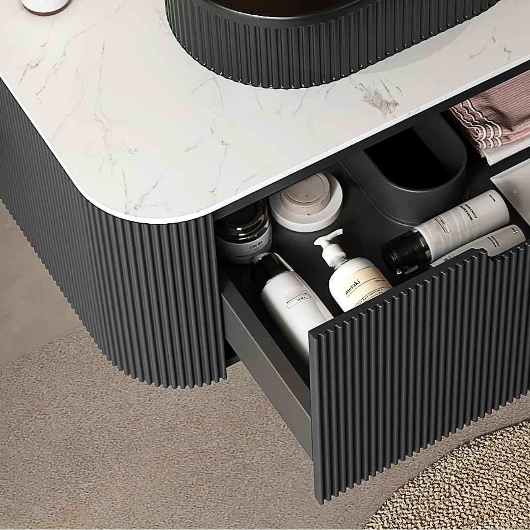 Floating Bathroom Vanity with Black Ceramic Vessel Basin