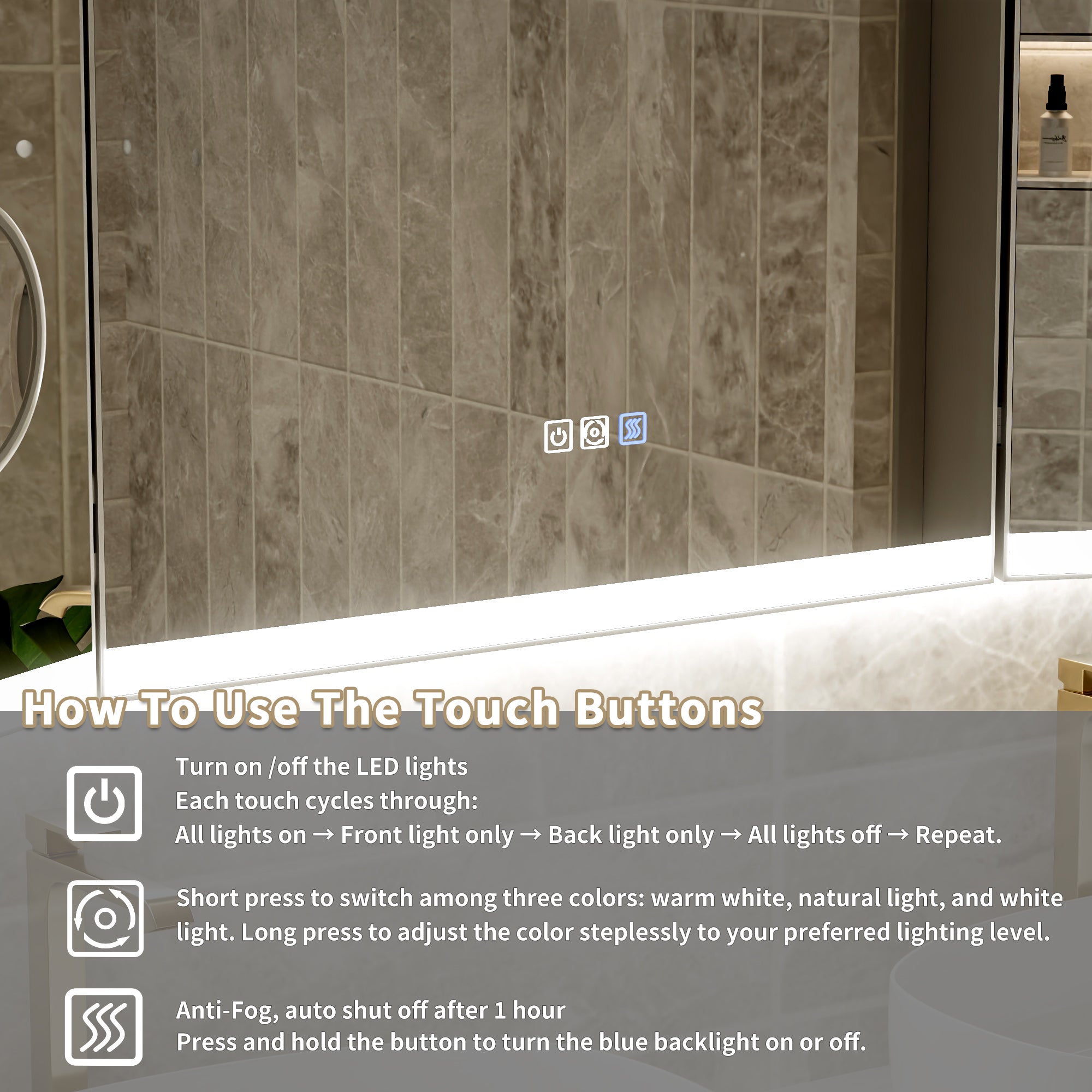 54x36 Lighting Trifold Bathroom Mirror with Magnifier