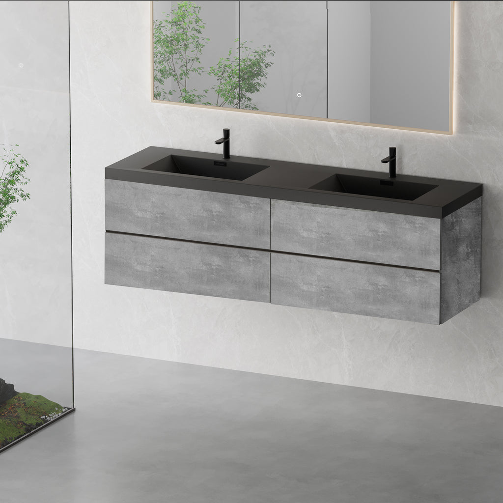 72-Inch Floating Vanity Bathroom 2 Sinks Cabinet Wall Mount