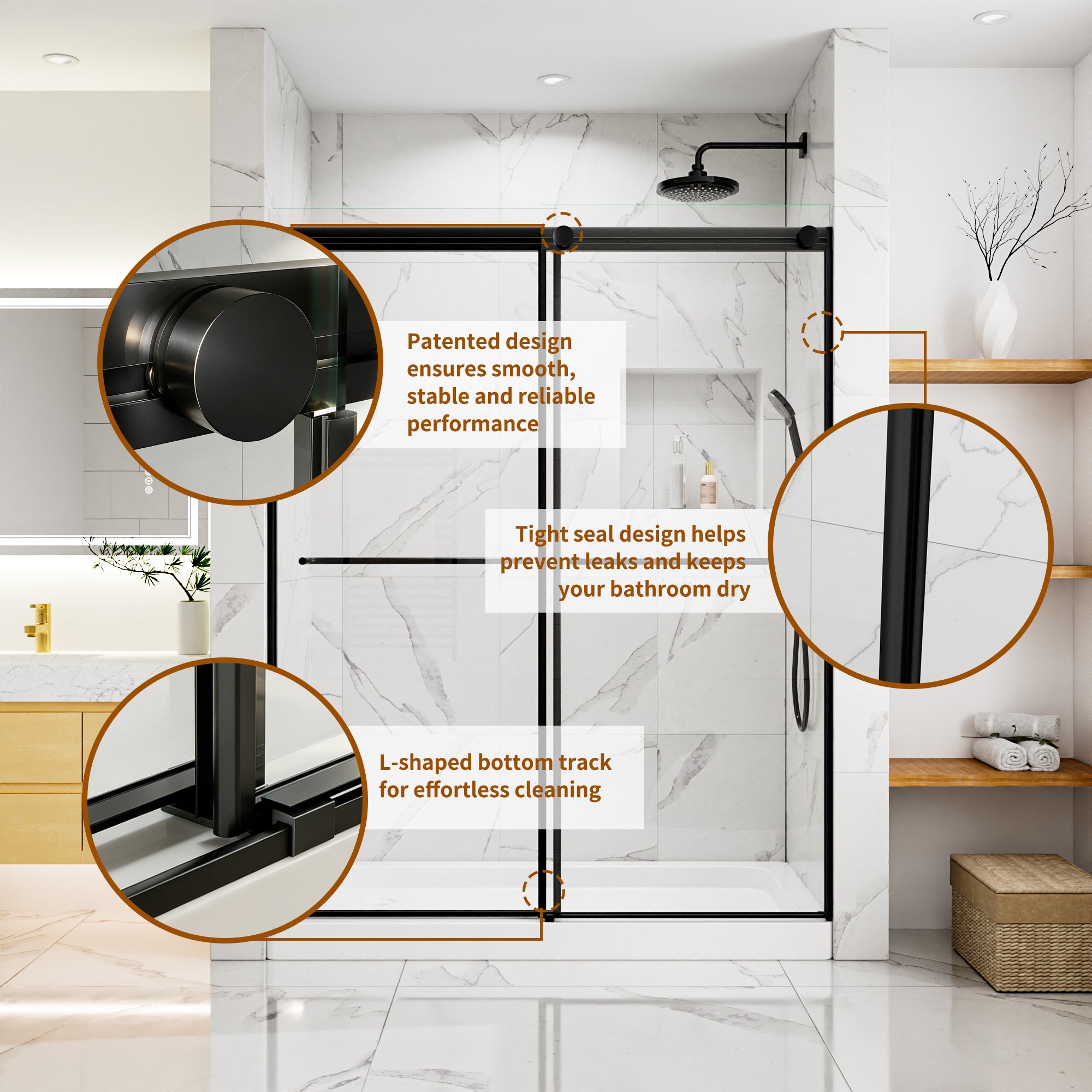 56-60"W x 76"H Glass Shower Doors for Walk in Shower
