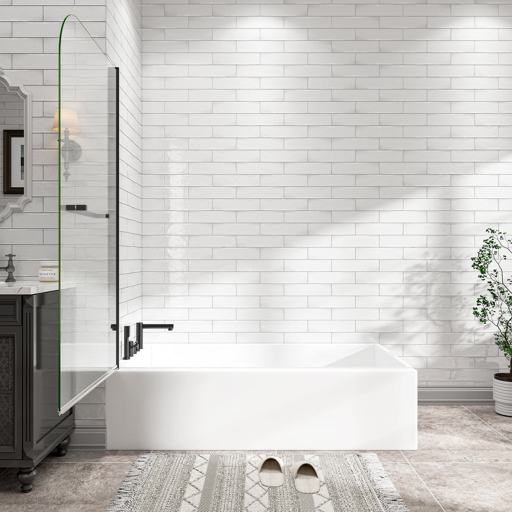 31-32" W x 55" H Frameless 180° Pivot Shower Door for Bathtub