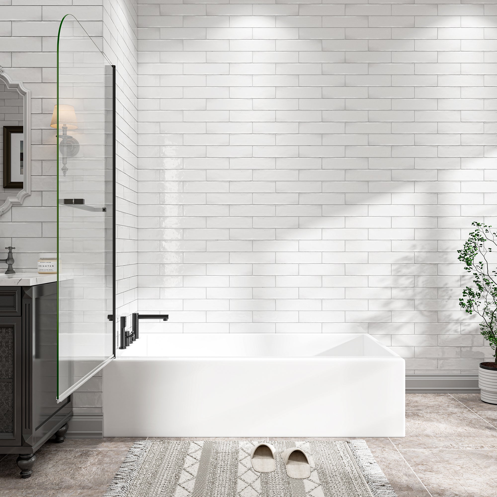31-32" W x 55" H Frameless 180° Pivot Shower Door for Bathtub