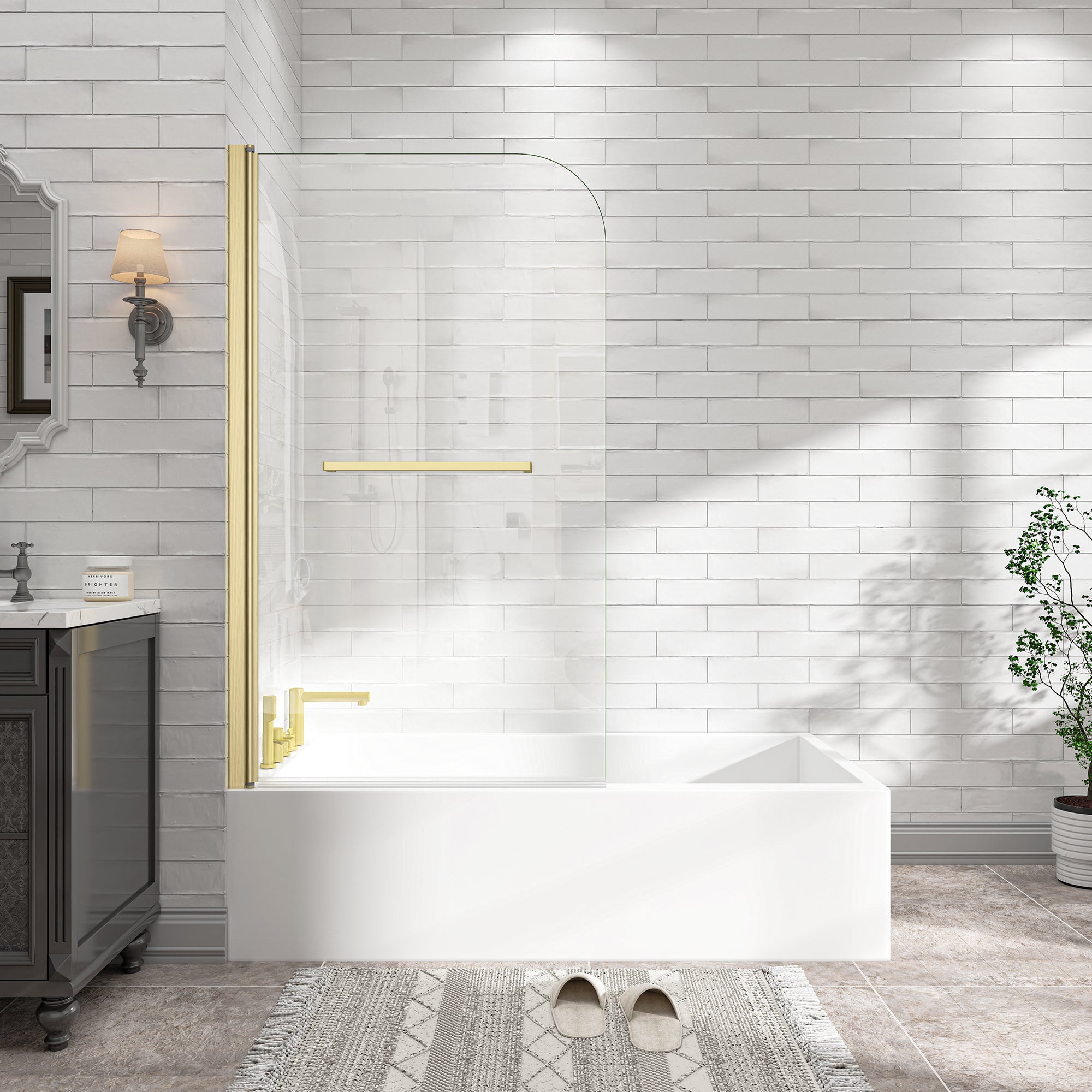 31-32" W x 55" H Frameless 180° Pivot Shower Door for Bathtub