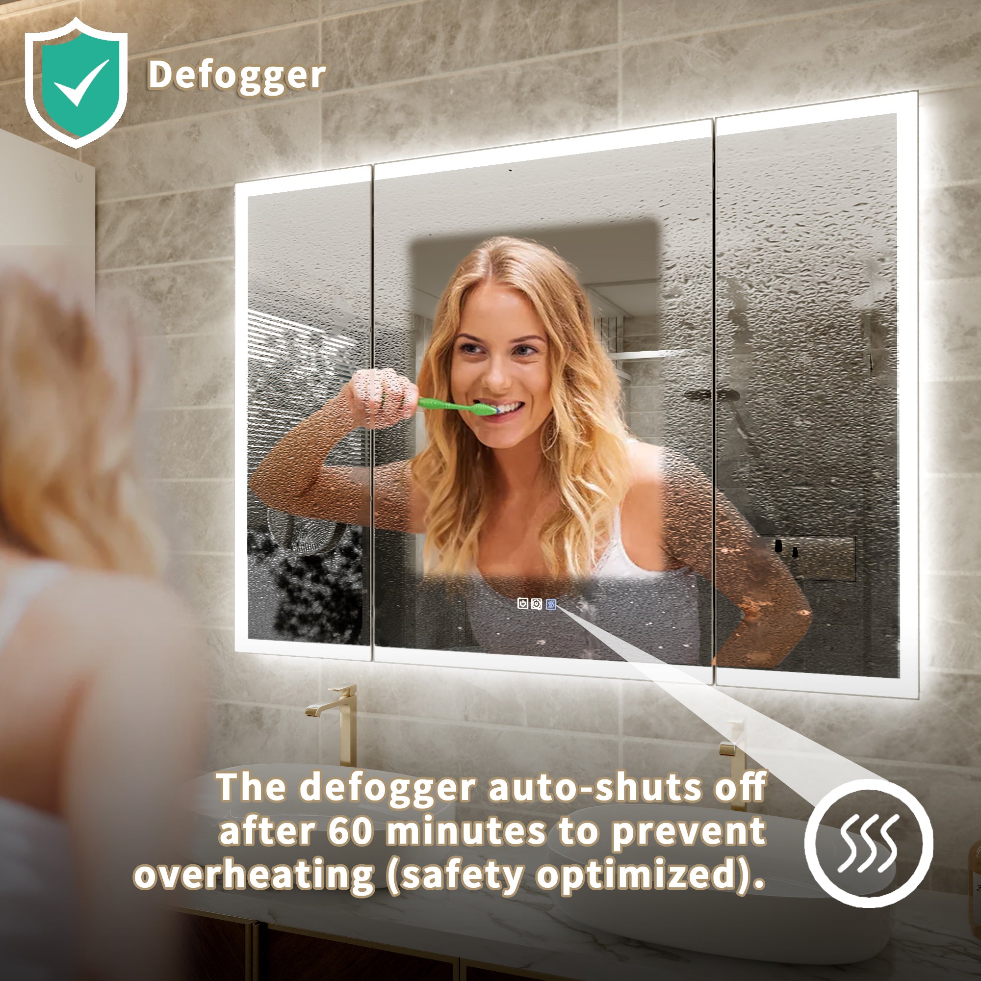 48x36 Lighting Trifold Bathroom Mirror with Magnifier