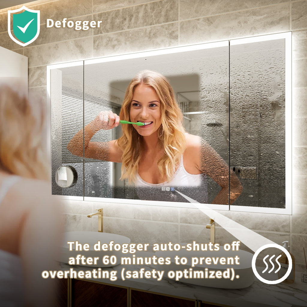 60x36 Lighting Trifold Bathroom Mirror with Magnifier