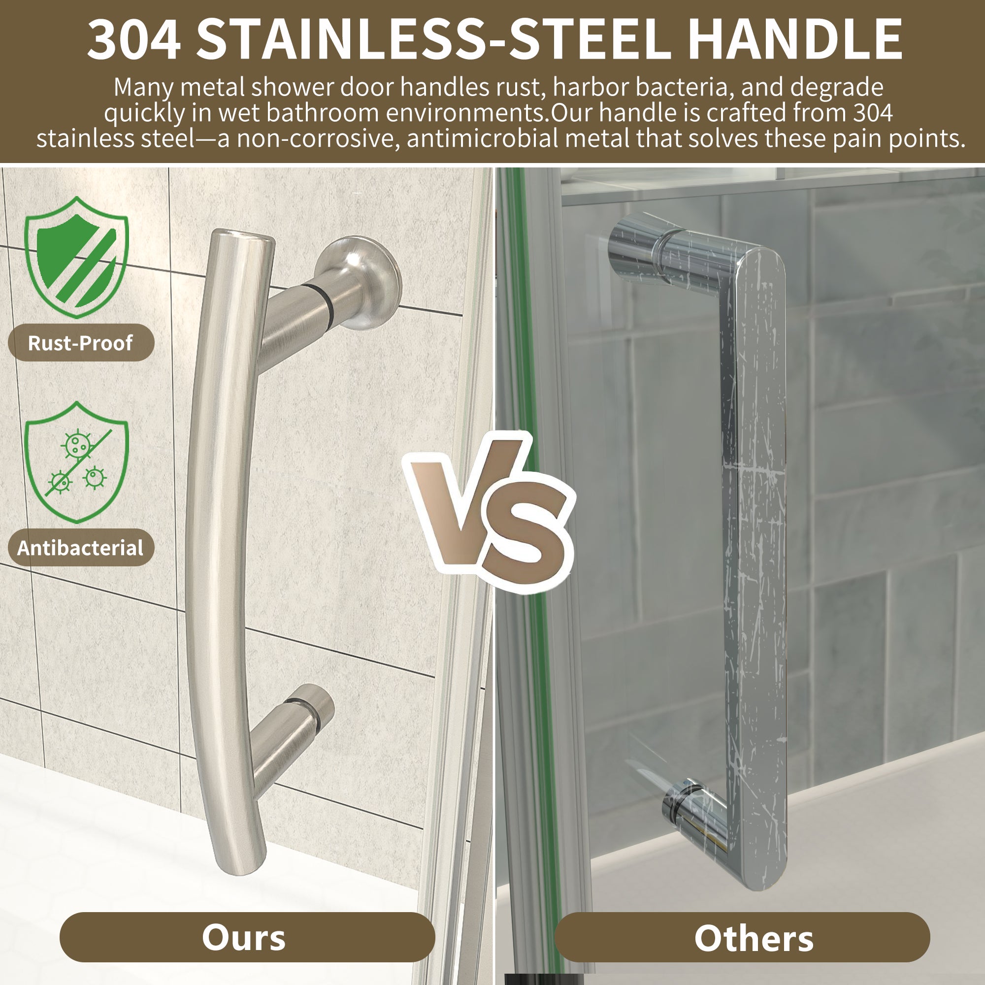 48"Wx35”Dx71“H Brushed Nickel Semi-Frameless Shower Enclosure,1/4" Tempered Glass