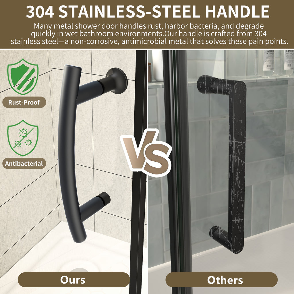 48"Wx35“Dx71”H Matte Black Semi-Frameless Shower Enclosure,1/4" Tempered Glass