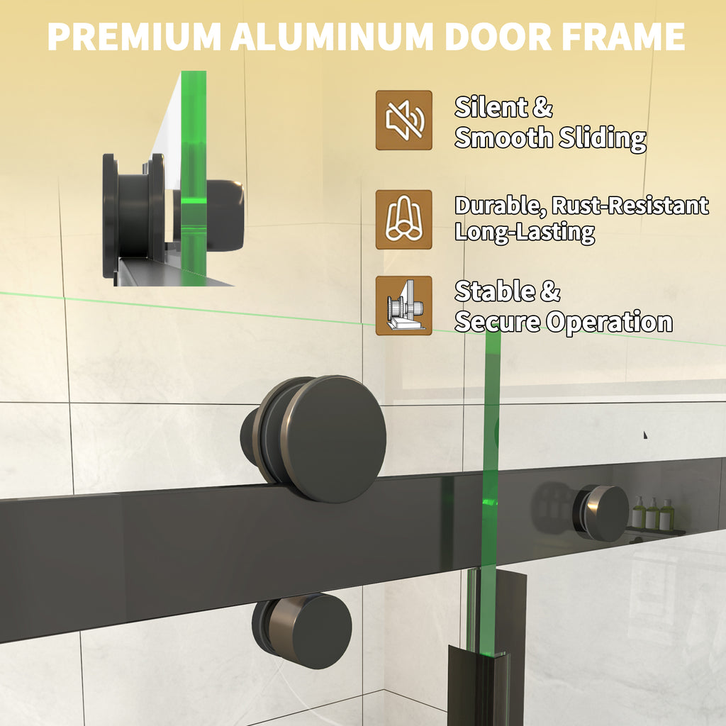 56-60" W x 58" H Frameless Black Shower Door for Bathtub