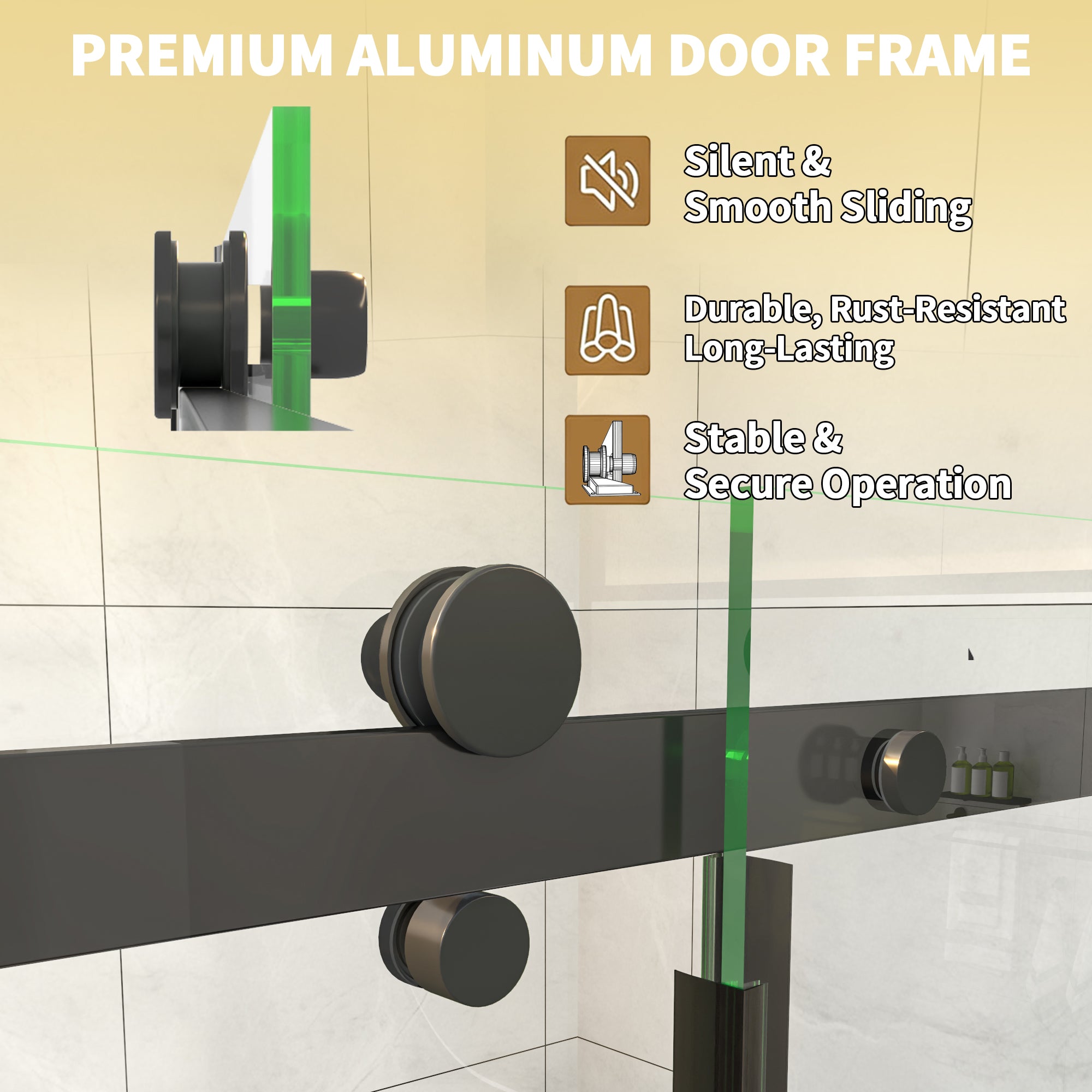 56-60" W x 58" H Frameless Black Shower Door for Bathtub