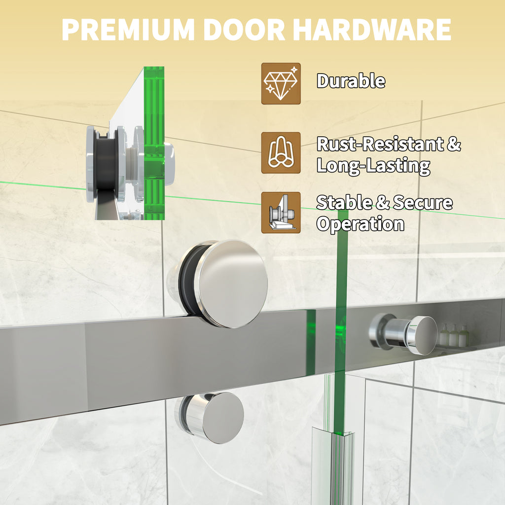 56-60" W x 58" H Frameless Chrome Shower Door for Bathtub