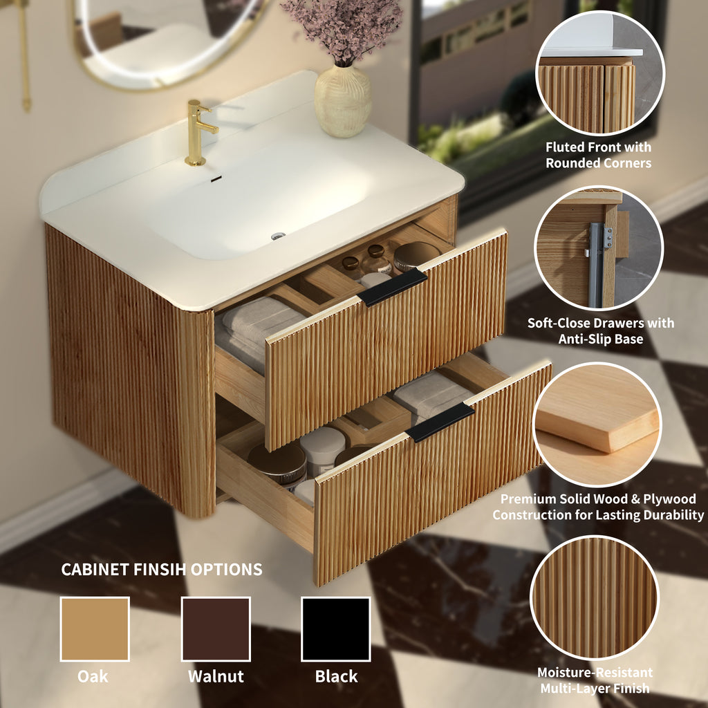 Mid-Century Modern Floating Bathroom Vanity with Sink