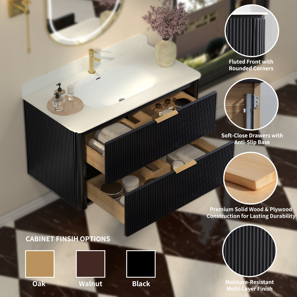 36-Inch Black Floating Bathroom Vanity with Sink