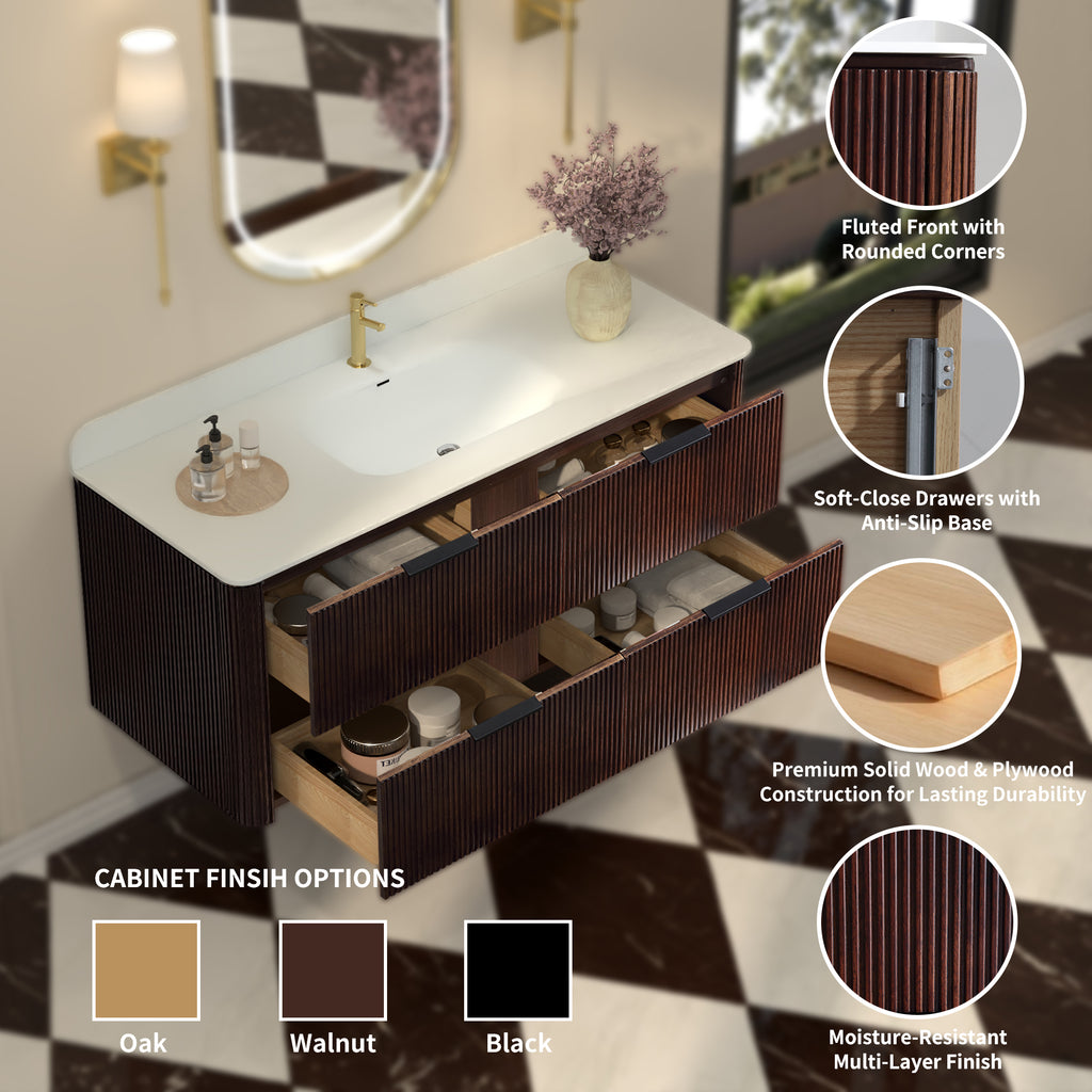 48-Inch Walnut Floating Bathroom Vanity with Sink