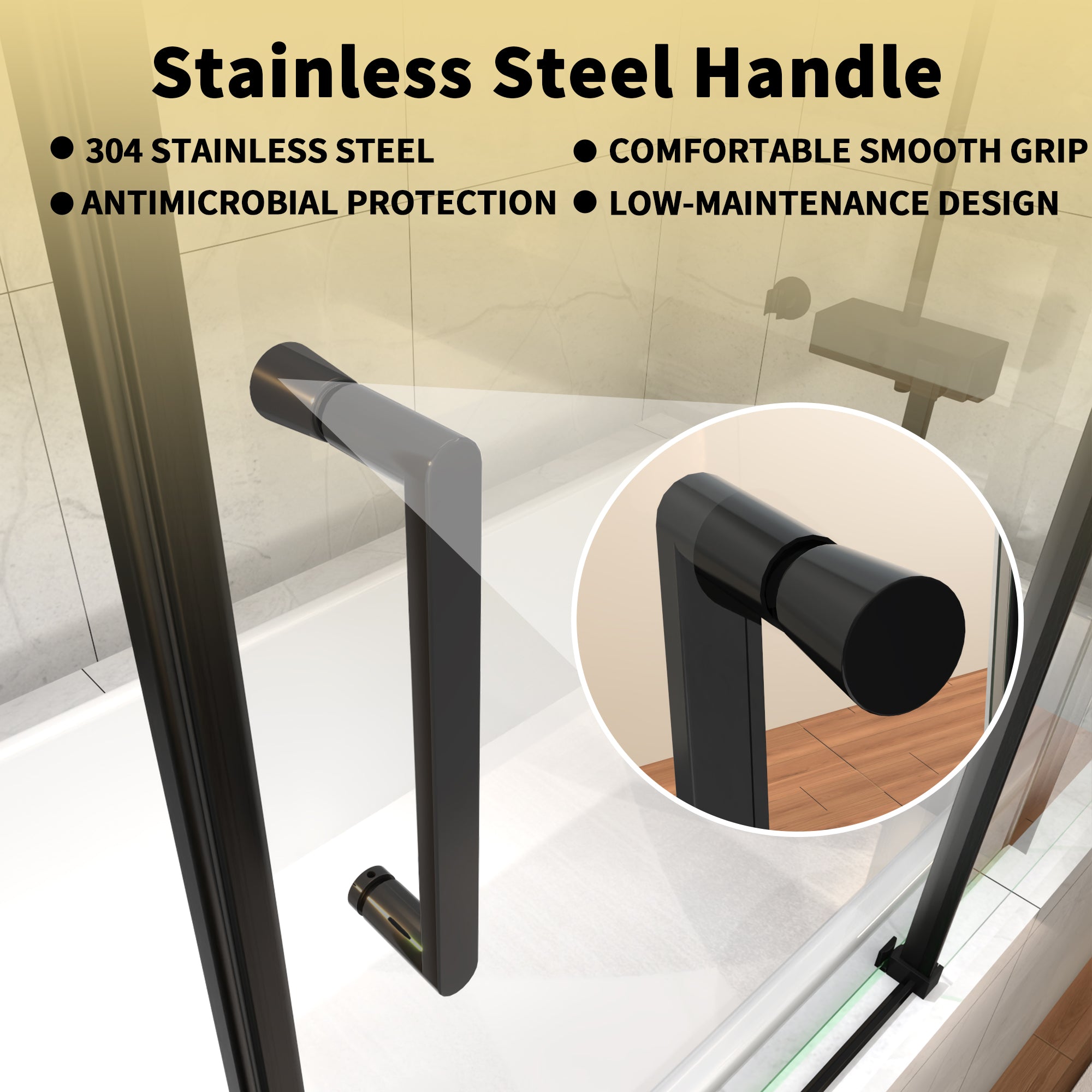 56-60" W x 58" H Frameless Black Shower Door for Bathtub
