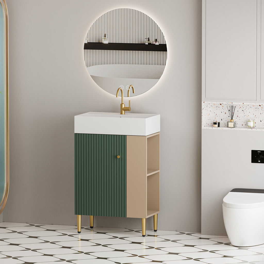21.6" Green Small Freestanding Vanity with Sink-Left Handed Open