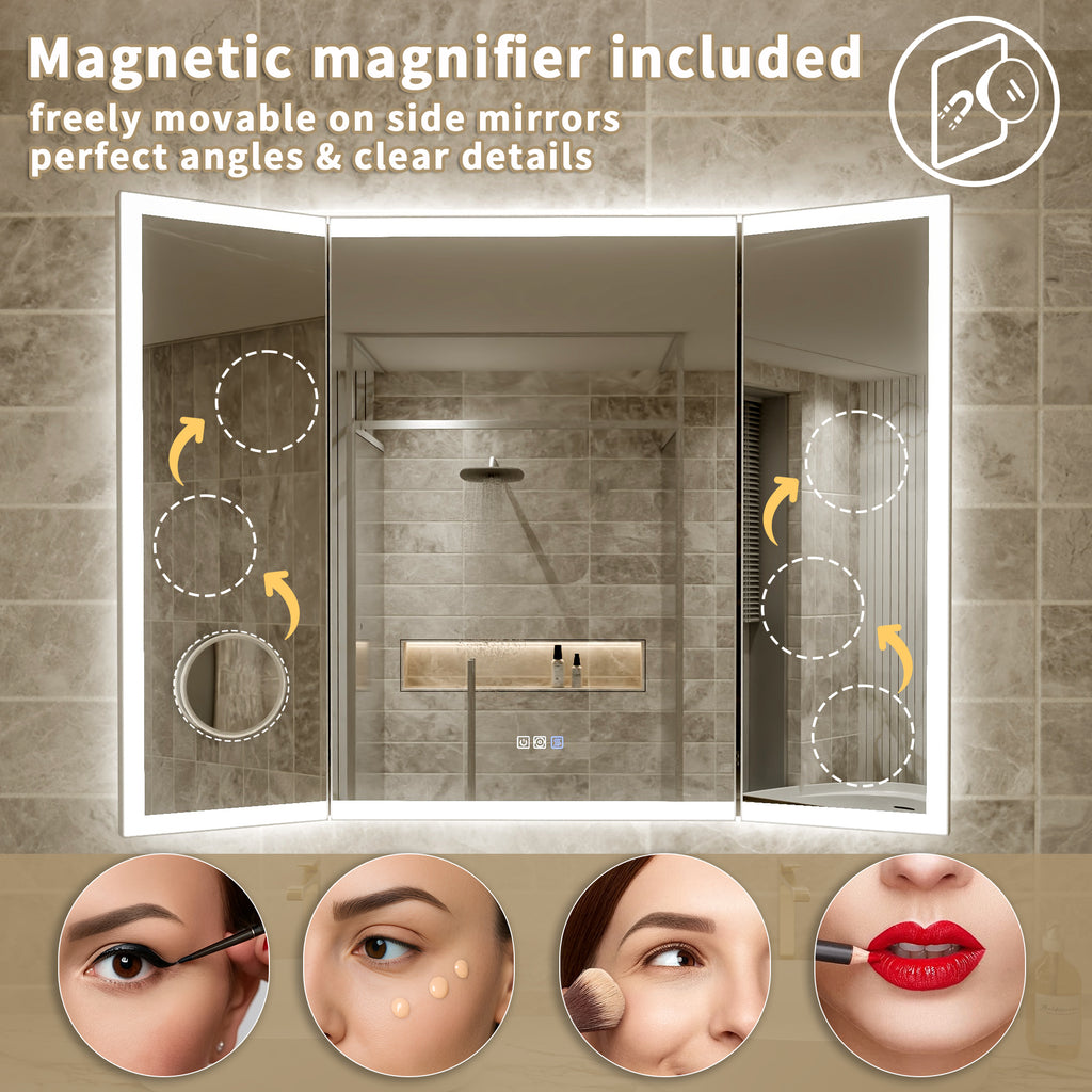 3-Panel Foldable Bathroom LED Mirror with Magnifier