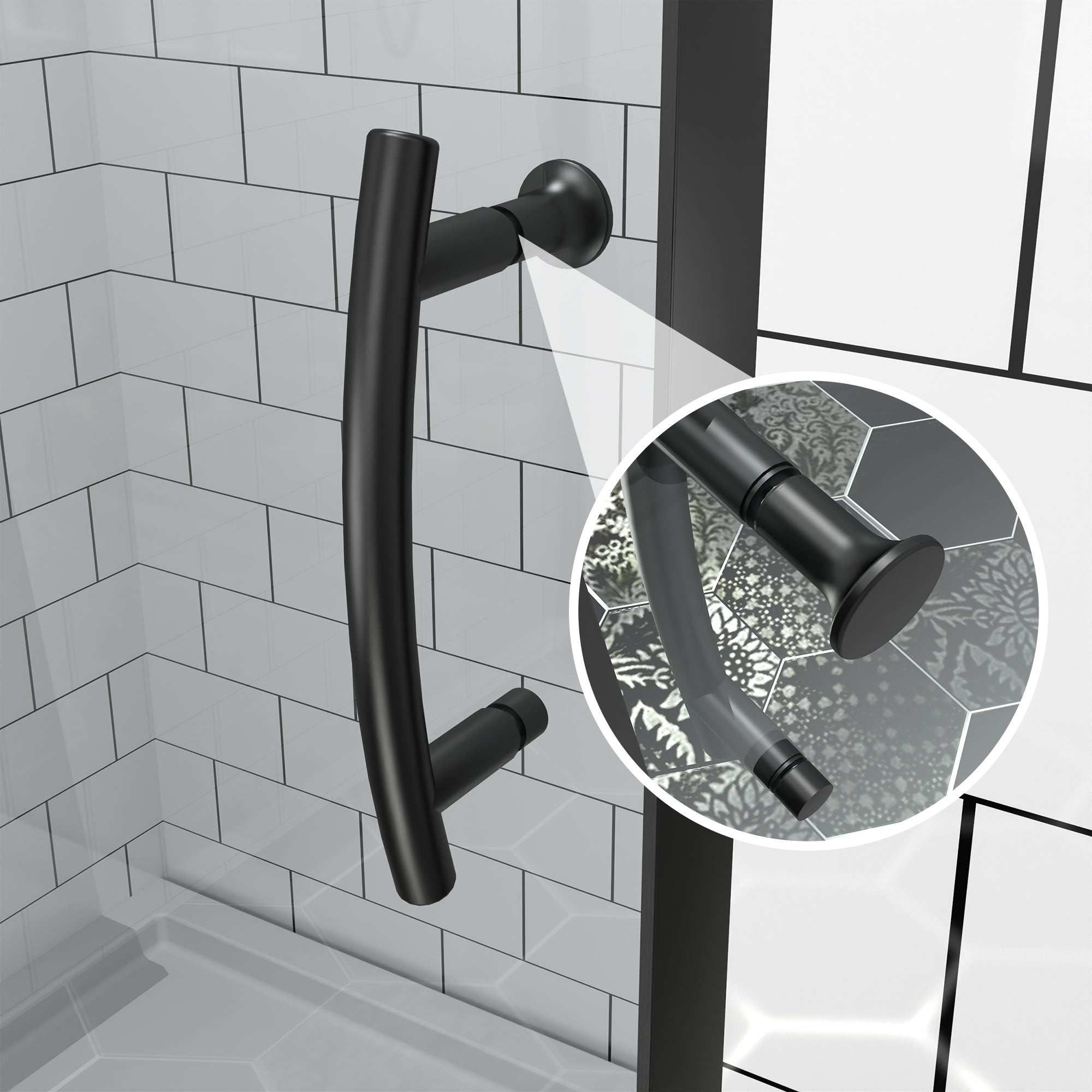 44-48" W x 71" H Matte Black Pivot Shower Door, 1/4"SGCC Tempered Glass