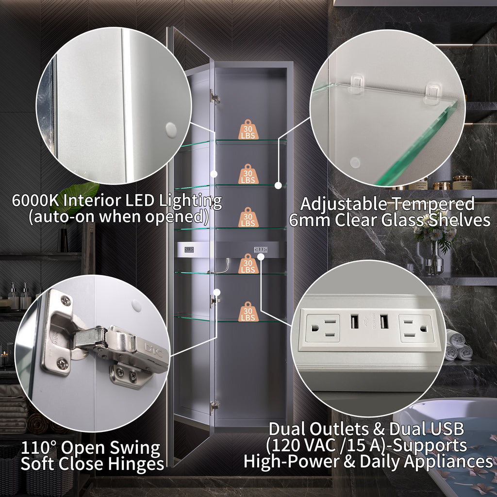 16 X 70 Full Body Lighted Medicine Cabinet with Mirror