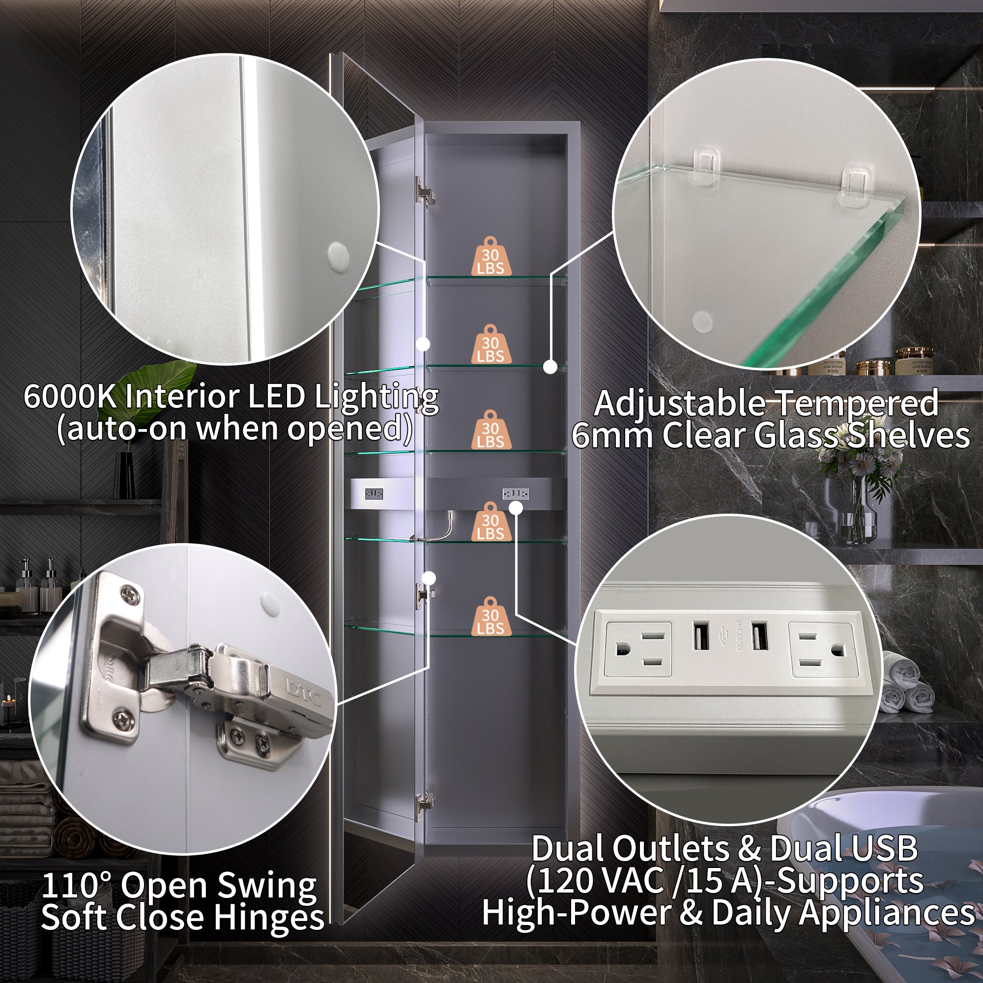 16 X 70 Full Body Lighted Medicine Cabinet with Mirror