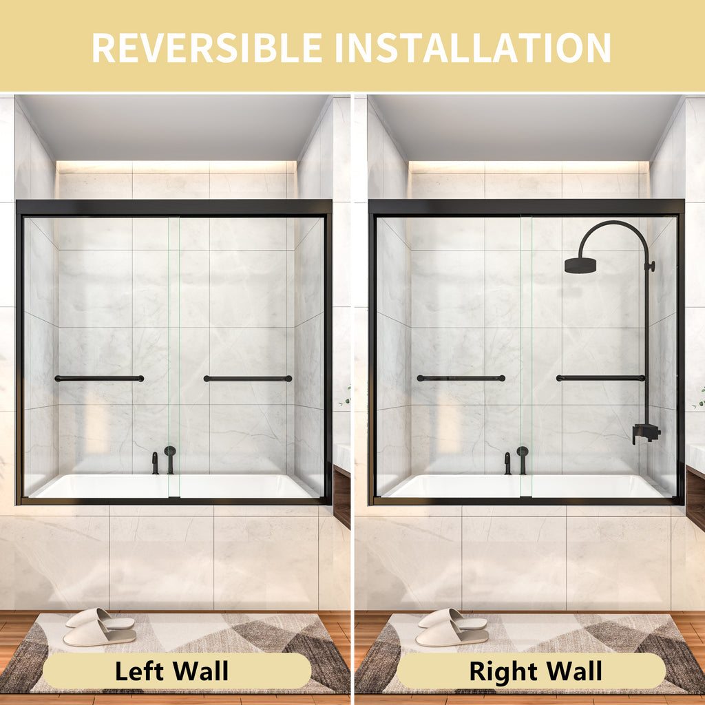 58-60"W x 58"H Bypass Black Shower Door for Bathtub